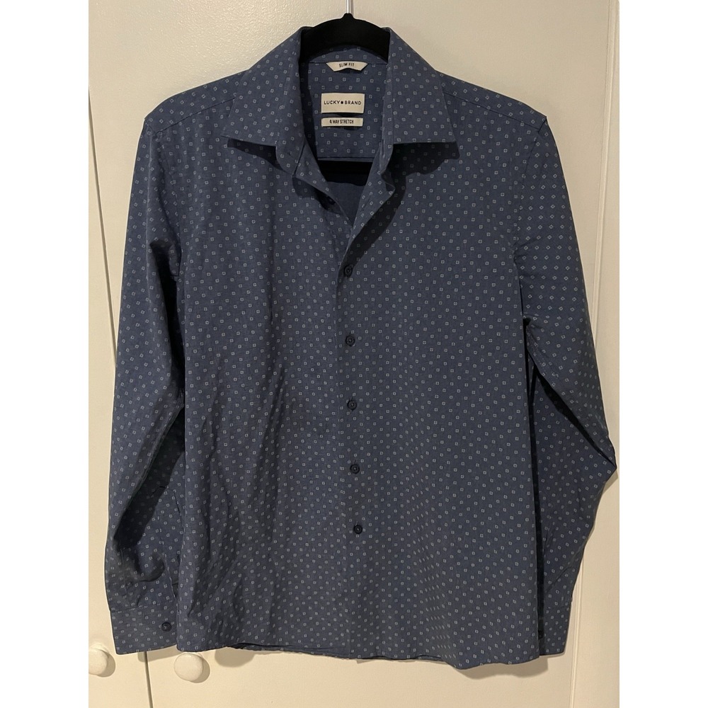 Lucky Brand Navy Blue Button-Down Shirt with Micro Dot Print